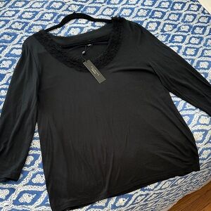 NWT Talbots Black 3/4 Long Sleeve Tee with Lace Accent XL